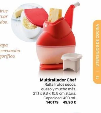 Tupperware Multirallador chef ralla frutos secos, queso y mucho más. 21,1 x 9,8 x 15,8 cm altura. capacidad: 400 ml 140179 49,90 € 11 u oferta