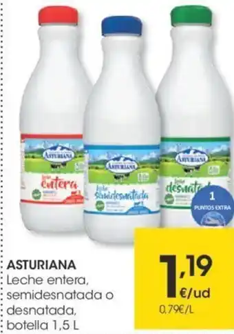 Eroski Asturiana Leche entera, semidesnatada o desnatada botella 1.5L oferta