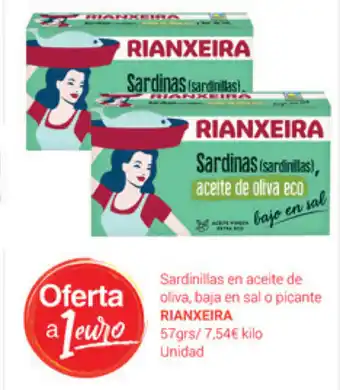 Supermercados Plaza Rianxeira Sardinillas en aceite de oliva, baja en sal o picante 57grs oferta