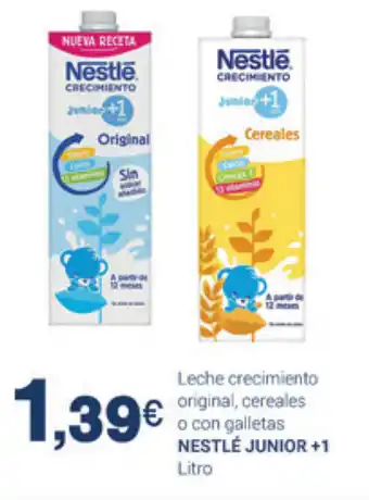 Supermercados Plaza Nestle Junior +1 Leche crecimiento original, cereales o con galletas Litro oferta