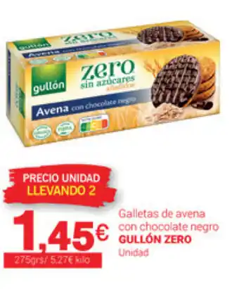 Supermercados Plaza Gullón Zero Galletas de avena con chocolate negro 275grs oferta