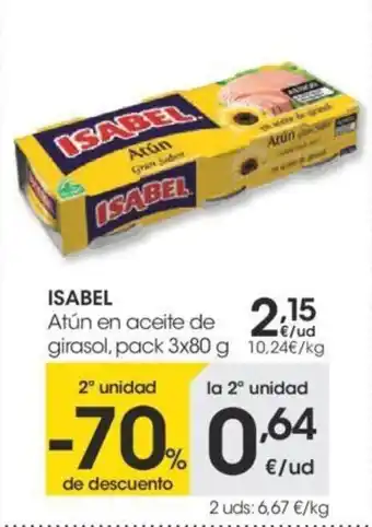 Eroski Isabel Atún en aceite de girasol, pack 3x80g oferta