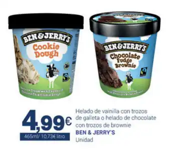 Supermercados Plaza Ben & Jerry's Helado de vainilla con trozos de galleta o helado de chocolate con trozos de brownie 465ml oferta