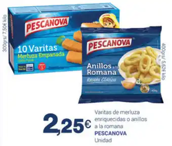 Supermercados Plaza Pescanova Varitas de merluza enriquecidas o anillos a la romana oferta