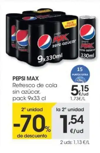 Eroski Pepsi Max Refresco de cola sin azúcar, pack 9x33 cl oferta