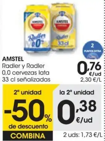 Eroski Amstel Radley y Radler 0.0 Cervezas Lata 33 cl oferta