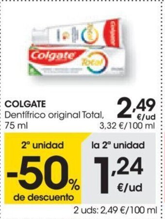 Eroski Colgate Dentifrico Original Total, 75 ml oferta