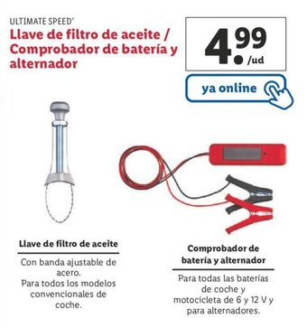 Lidl LLave de Filtro de Aceite/ Comprobador de Bateria y Alternador oferta