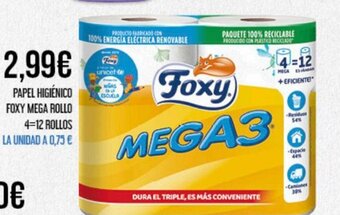 Claudio Papel Higiénico Foxy Mega Rollo 4=12 Rollos oferta