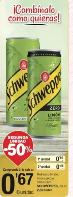 SPAR Refresco Limón, Limón Zero o Citrus Zero Schweppes oferta