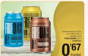 SPAR Cerveza Original 0.0% con Limón 0.0% o Tostada 0.0% Free Damm oferta