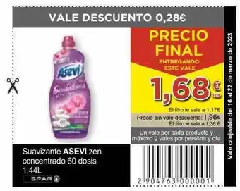 SPAR Suavizante asevi zen concentrado 60 dosis oferta