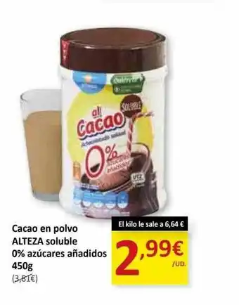 SPAR Cacao en polvo alteza soluble 0% azúcares añadidos 450g oferta