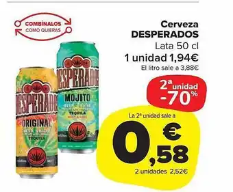 Carrefour Market 2a unidad -70% cerveza desperados oferta