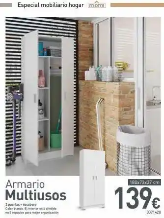 Mi Bricolaje Especial mobiliario hogar momi armario multiusos 2 puertas+escobero color blanco. el interior está dividido en 5 espacios p oferta