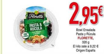 Minymas Bowl ensalada pasta y rúcula florette oferta