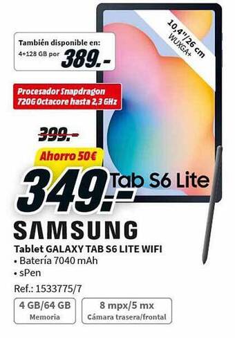 MediaMarkt Samsung tablet galaxy tab s6 lite wifi oferta