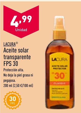 ALDI Aceite Solar Transparente FPS 30 oferta