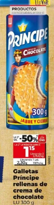 Dia Galletas Príncipe Rellenas De Crema de Chocolate oferta