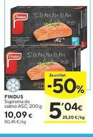 Caprabo 2a unitat -50% findus suprema de salmó asc oferta