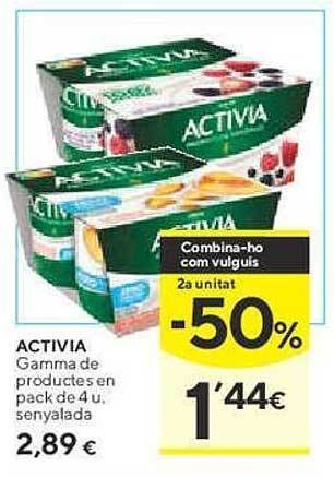 Caprabo Activia gamma de productes en pack oferta