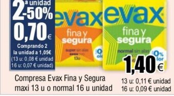FROIZ Compresa Evax fina y Segura maxi 13 u o normal 16 u,unidad oferta