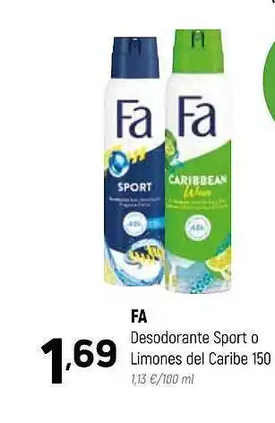Coviran Fa desodorante sport o limones del caribe 150 oferta