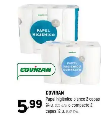Coviran Coviran papel higiénico blanco 2 capas o compacto 2 oferta