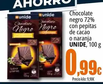 Unide Market Chocolate negro 72% con pepitas de cacao o naranja unide oferta