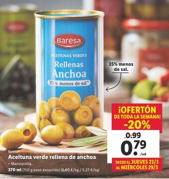 Lidl Aceitunas rellenas de anchoa baresa oferta