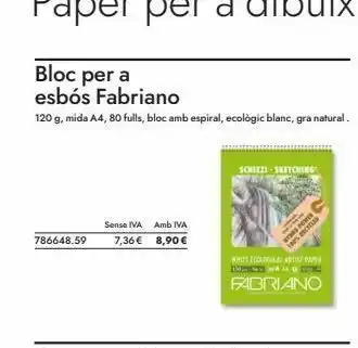 Abacus Bloc per a esbós fabriano 120 g, mida a4, 80 fulls, bloc amb espiral, ecològic blanc, gra natural. 786648.59 sense iva amb oferta