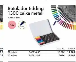 Abacus Retolador edding 1300 caixa metall punta rodona. nou 20 unitats 10 unitats 2mm 846814.50 846812.89 sense iva 12,81€ 7 oferta