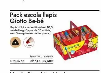 Abacus Pack escola llapis giotto be-bé llapis d'1,2 cm de diàmetre i 10,5 cm de llarg. capsa de 36 unitats, amb 3 maquinetes de fer oferta