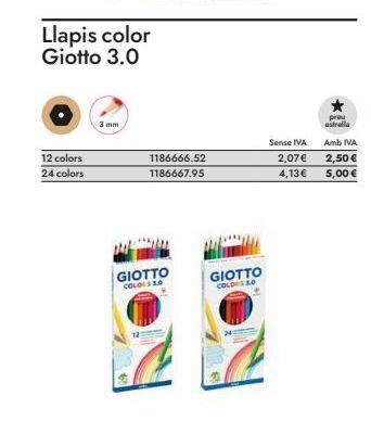 Abacus 12 colors 24 colors  llapis color giotto 3.0  1186666.52  1186667.95  giotto colors 3.0  giotto colors 20  sense iva  2,07€   oferta