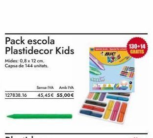 Abacus Pack escola plastidecor kids mides: 0,8 x 12 cm. capsa de 144 unitats. 127838.16 sense iva amb iva 45,45 € 55,00€ bic 13 oferta