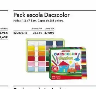 Abacus 829805.12 pack escola dacscolor mides: 1,2 x 7,5 cm. capsa de 288 unitats. sense iva amb iva 38,84€ 47,00€ alpino dacsc oferta
