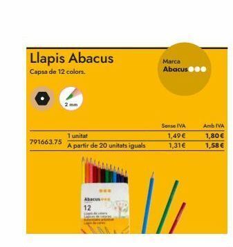 Abacus Llapis abacus  capsa de 12 colors.  791663.75  2 mm  1 unitat  a partir de 20 unitats iguals  ***  abacus  12  marca abacus   oferta