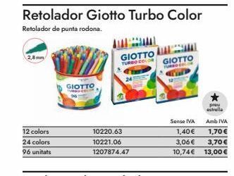 Abacus 2,8mm  12 colors  24 colors  96 unitats  retolador giotto turbo color retolador de punta rodona.  giotto  a  10220,63  10221. oferta