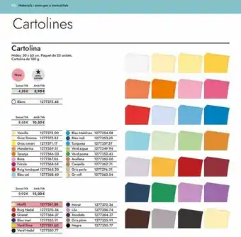 Abacus 90 materials i eines per a manualitats cartolines cartolina mides: 50 x 65 cm. paquet de 25 unitats. cartolina de 180 g. oferta