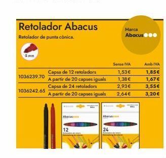 Abacus Retolador abacus  retolador de punta cònica.  5mm  1036239.70  1036242.65  capsa de  retoladors  a partir de 20 capses iguals oferta