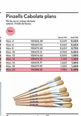 Abacus Pinzells cabolata plans pèl de cerra i mànec de fusta natural. virolla de llauna. nou núm. 4 núm. 6 núm. 8 núm. 10 núm oferta