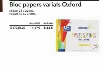 Abacus 1357380.29 bloc papers variats oxford mides: 24 x 32 cm. paquet de 42 unitats. sense iva amb iva 4,67€ 5,65€ peles surt oferta
