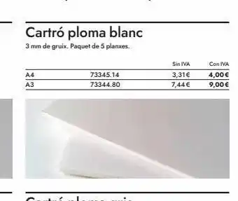Abacus A4 a3 cartró ploma blanc 3 mm de gruix. paquet de 5 planxes. 73345.14 73344.80 sin iva 3,31€ 7,44€ con iva 4,00 € 9 oferta