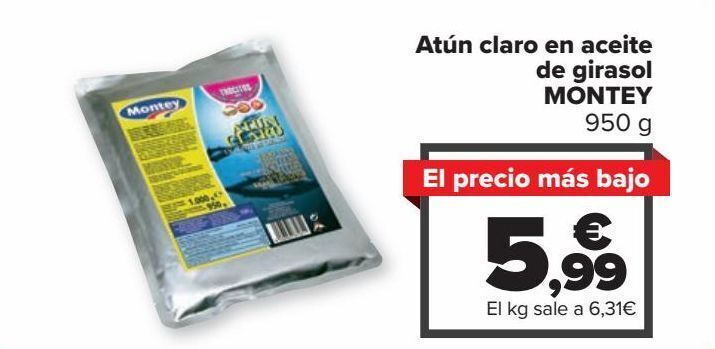 Carrefour Market Atún claro en aceite de girasol montey oferta