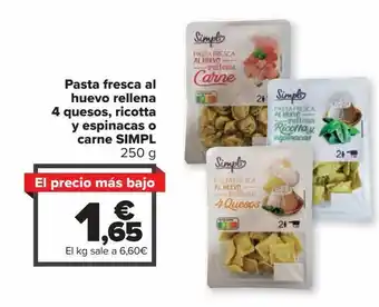 Carrefour Market Pasta fresca al huevo rellena 4 quesos, ricotta y espinacas o carne simpl oferta
