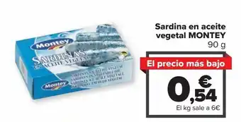 Carrefour Market Sardinas en aceite vegetal montey oferta