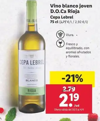 Lidl Vino blanco cepa lebrel oferta