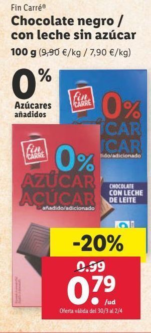 Lidl Chocolate negro fin carré oferta
