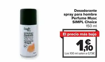 Carrefour Market Desodorante spray para hombre perfume musc simpl choice oferta