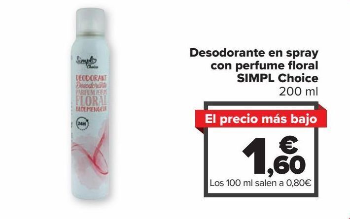 Carrefour Market Desodorante en spray con perfume floral simpl choice oferta